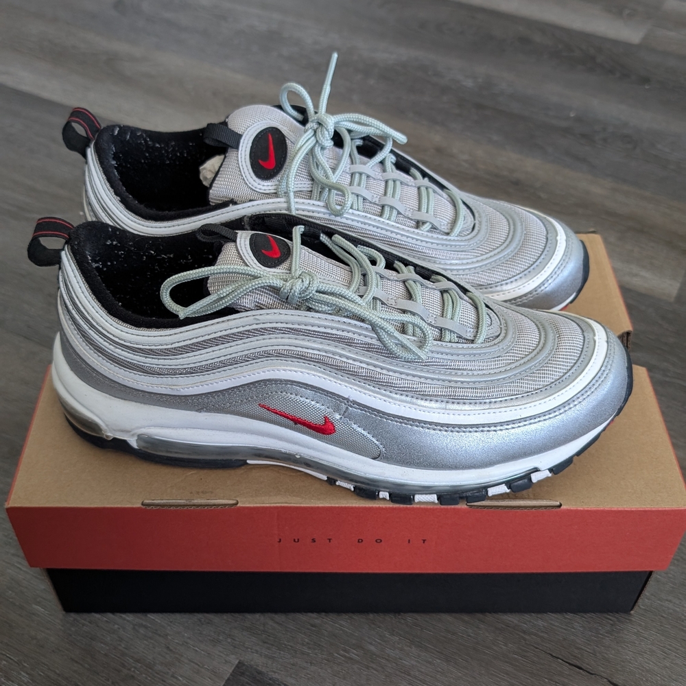 Nike Air Max 97 Silver and Red Sneakers Sz 12